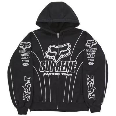 Supreme Fox Racing Zip Up Hooded Sweatshirt Black