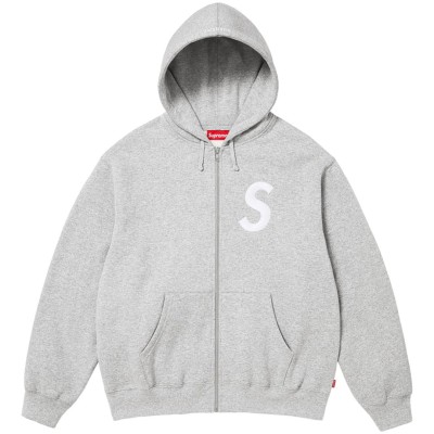 Supreme S Logo Zip Up Hooded Sweatshirt Heather Grey