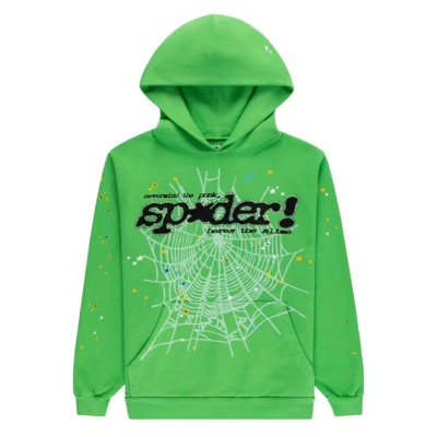 Sp5der Punk V2 Rhinestone Hoodie Bright Green