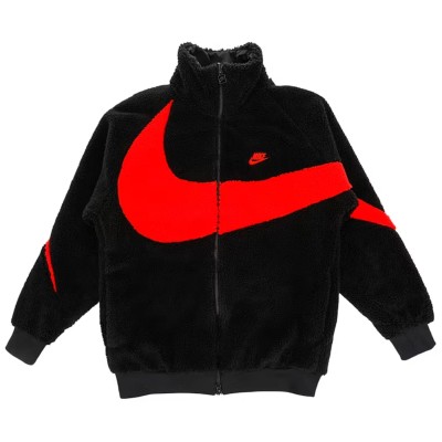 Nike Big Swoosh Reversible Boa Jacket Black Chili Red