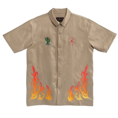 Travis Scott Cactus Jack x Jordan Button Down Shirt Khaki/University Red