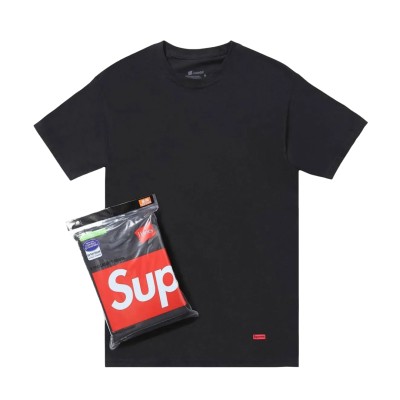 Supreme/Hanes Koszulka Czarna [3 szt.]