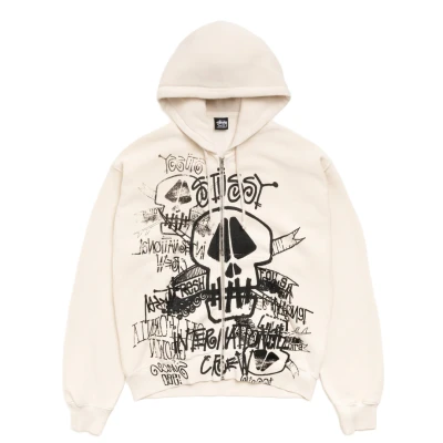Stussy Skulls Zip Hoodie Pigment Dyed Bone