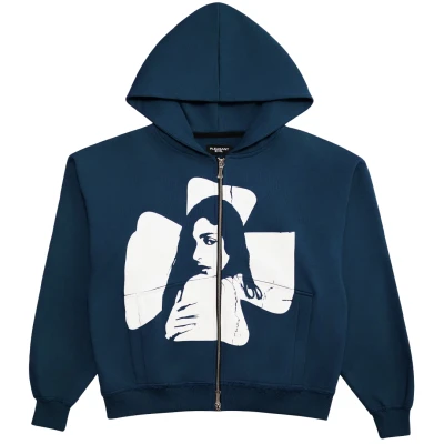 Pleasant Evil Cross Zip Hoodie Oxford Blue
