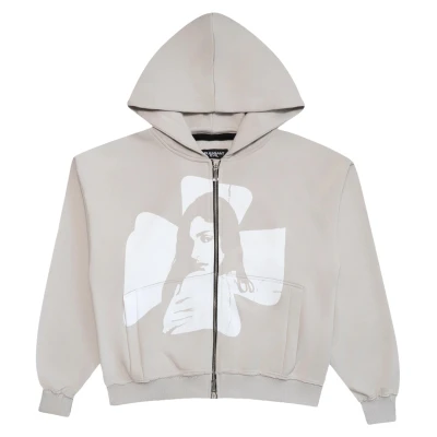 Pleasant Evil Cross Zip Hoodie Light Beige