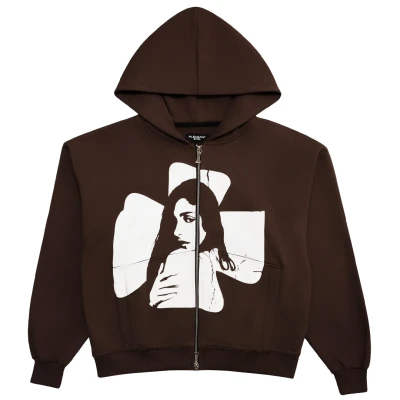 Pleasant Evil Cross Zip Hoodie Dark Brown.jpg