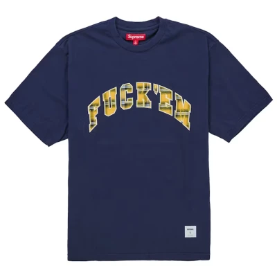 Supreme Fuck Em Plaid S/S Tee Navy