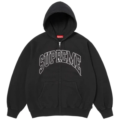 Supreme Cracked Raglan Zip Up Hooded Sweatshirt Black