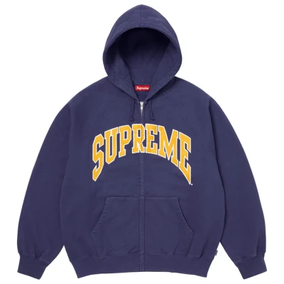Supreme Cracked Raglan Zip Up Hooded Sweatshirt Washed Navy