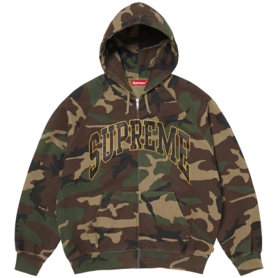 Supreme Cracked Raglan Zip Up Hooded Sweatshirt Woodland Camo