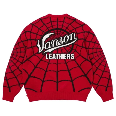 Supreme :Vanson Leathers Spider-Man Sweater Red2.jpg