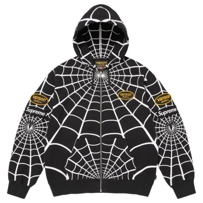 Supreme :Vanson Leathers Spider-Man Zip Up Hooded Sweatshirt Black.jpg