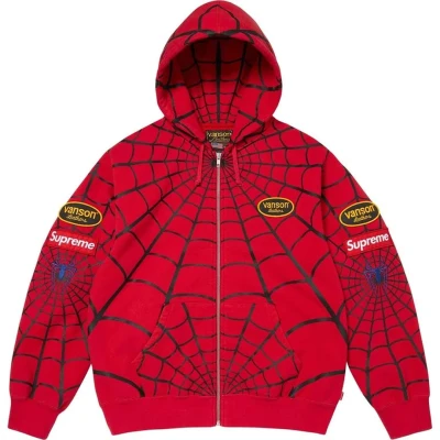 Supreme :Vanson Leathers Spider-Man Zip Up Hooded Sweatshirt Red.jpg