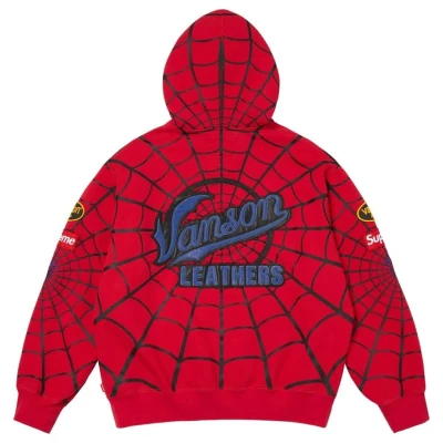 Supreme :Vanson Leathers Spider-Man Zip Up Hooded Sweatshirt Red2.jpg