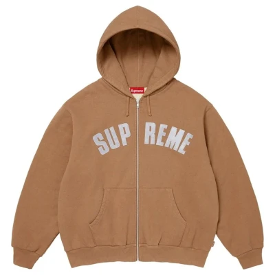 Supreme Arc Thermal Lined Zip Up Hooded Sweatshirt Brown