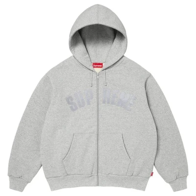Supreme Arc Thermal Lined Zip Up Hooded Sweatshirt Heather Grey