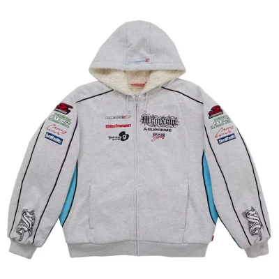 Supreme Racing Lined Zip Up Hooded Sweatshirt Heather Grey.jpg