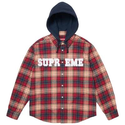 Supreme Applique Hooded Flannel Shirt Red.jpg