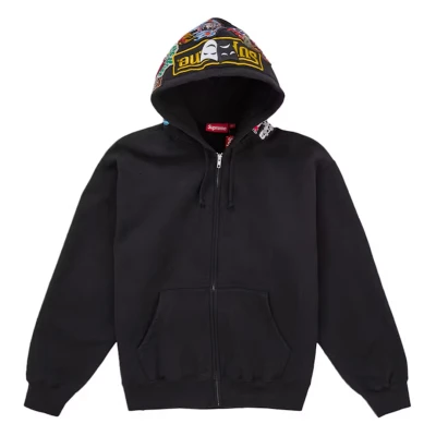 Supreme Patches Zip Up Hooded Sweatshirt Black.jpg