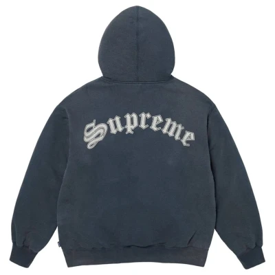 Supreme Shearling Lined Zip Up Hooded Sweatshirt Navy