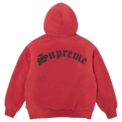 Supreme Shearling Lined Zip Up Hooded Sweatshirt Red.jpg
