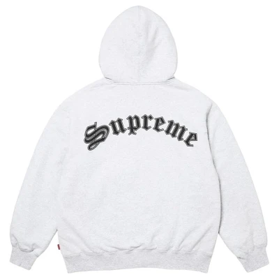 Supreme Shearling Lined Zip Up Hooded Sweatshirt Heather Grey