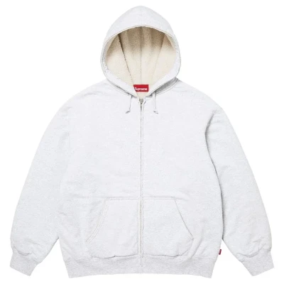 Supreme Shearling Lined Zip Up Hooded Sweatshirt Heather Grey2.jpg