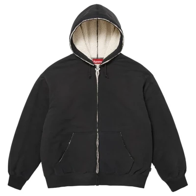 Supreme Shearling Lined Zip Up Hooded Sweatshirt Black2.jpg