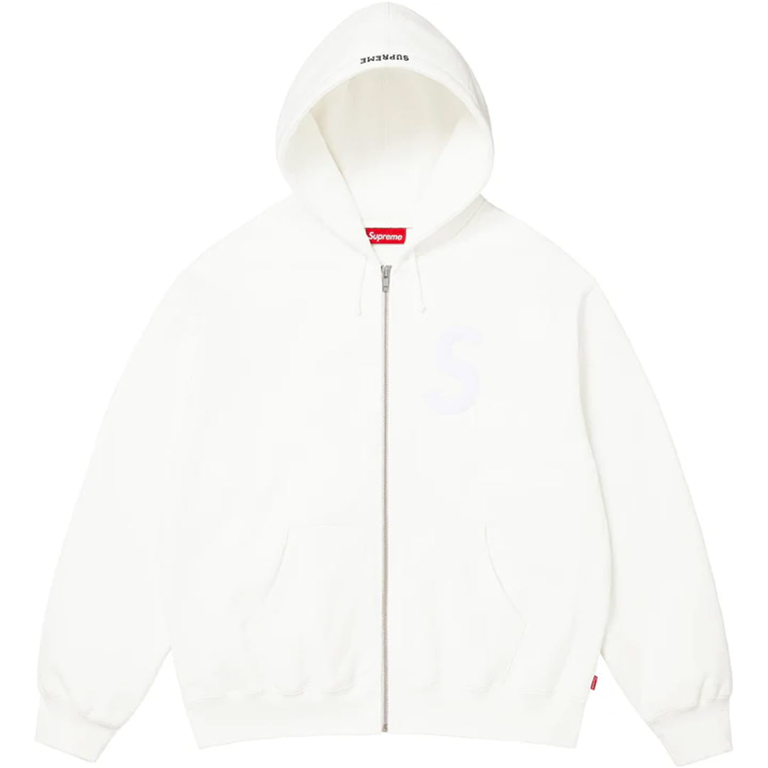 Supreme S Logo Zip Up Hooded Sweatshirt White